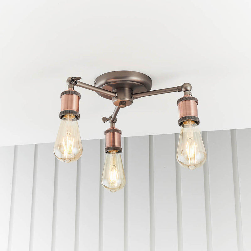 Hal 3 Light Semi Flush Ceiling Light lit up in a styled kitchen