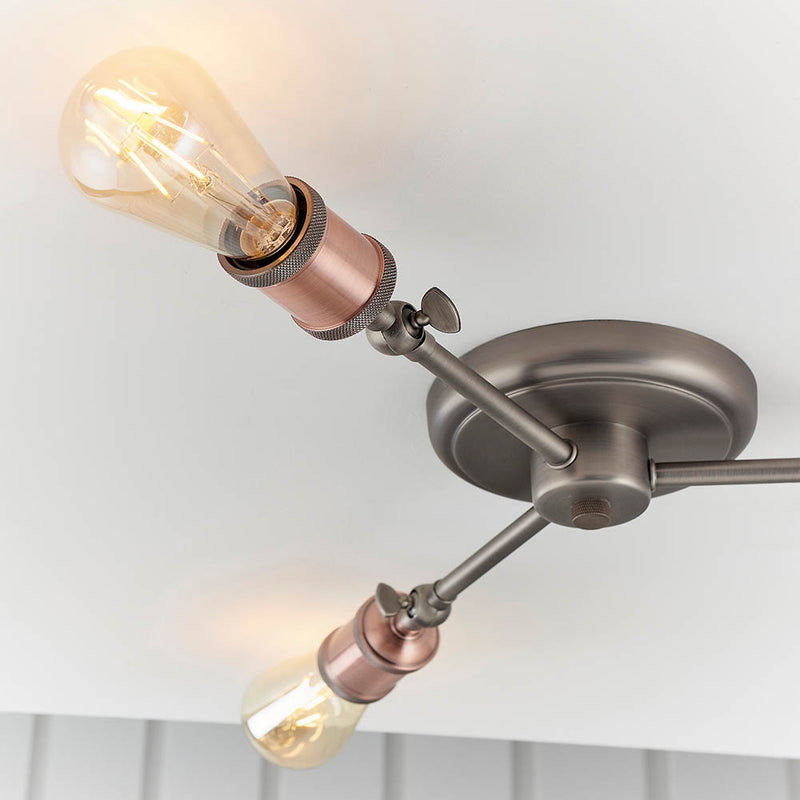 Hal 3 Light Semi Flush Ceiling Light detail showing the metalwork and fittings