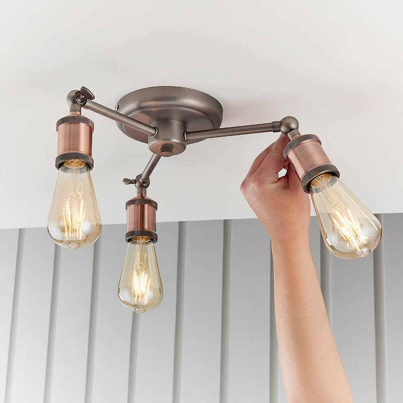 Close-up of the Hal 3 Light Semi Flush Ceiling Light ceiling plate and fittings