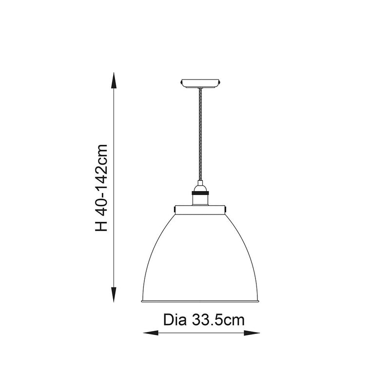 Franklin Large Pendant dimension drawing showing width and drop