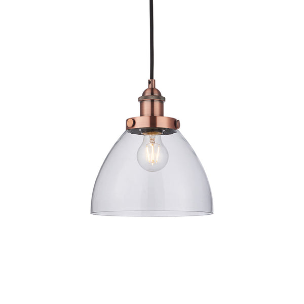 Endon Hansen Pendant in aged copper with clear glass