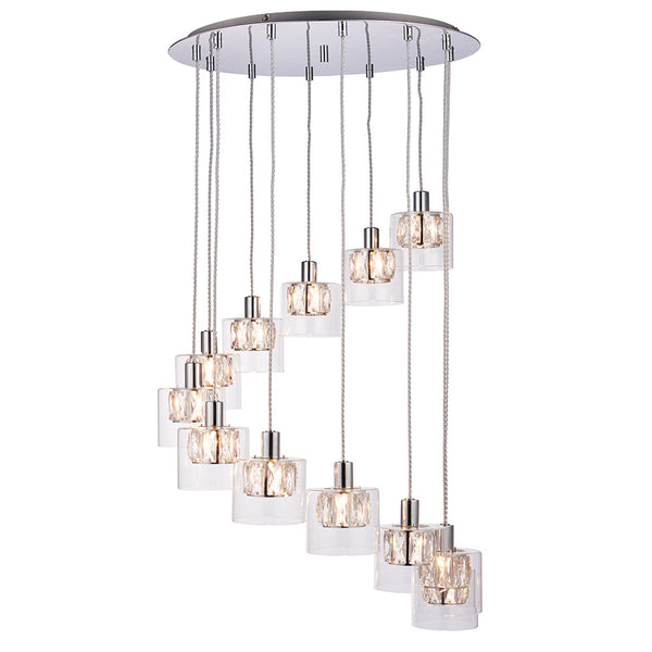 Endon Verina 12 Light Cascade Pendant in chrome with clear glass
