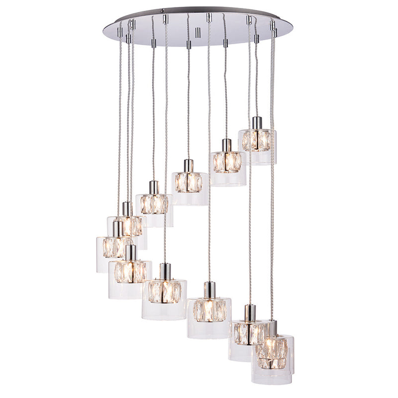 Endon Verina 12 Light Cascade Pendant in chrome with clear glass
