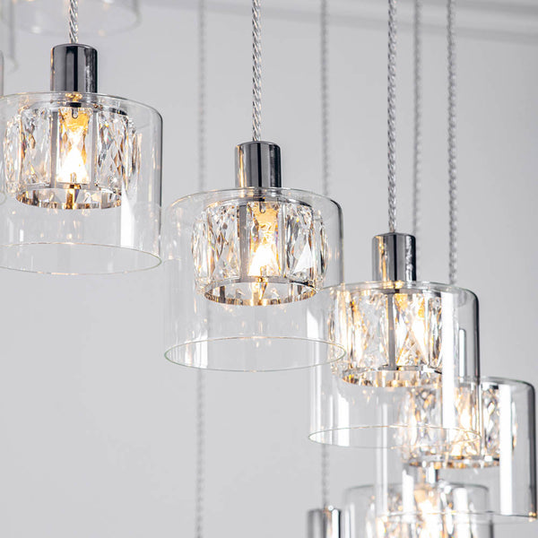 Verina 12 Light Cascade Pendant in chrome shown in a room setting