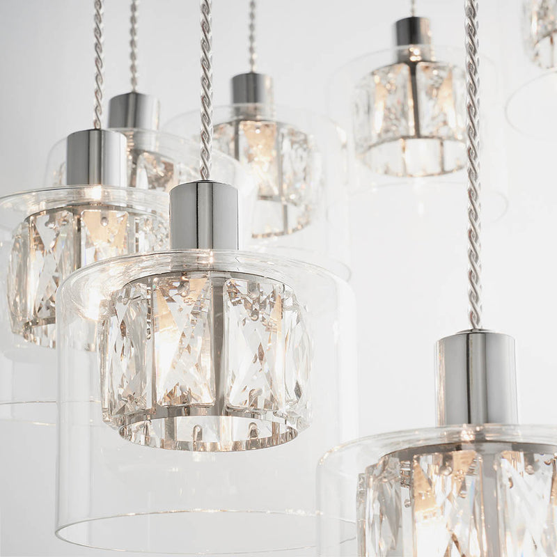 Close-up of the clear glass on the Verina 12 Light Cascade Pendant