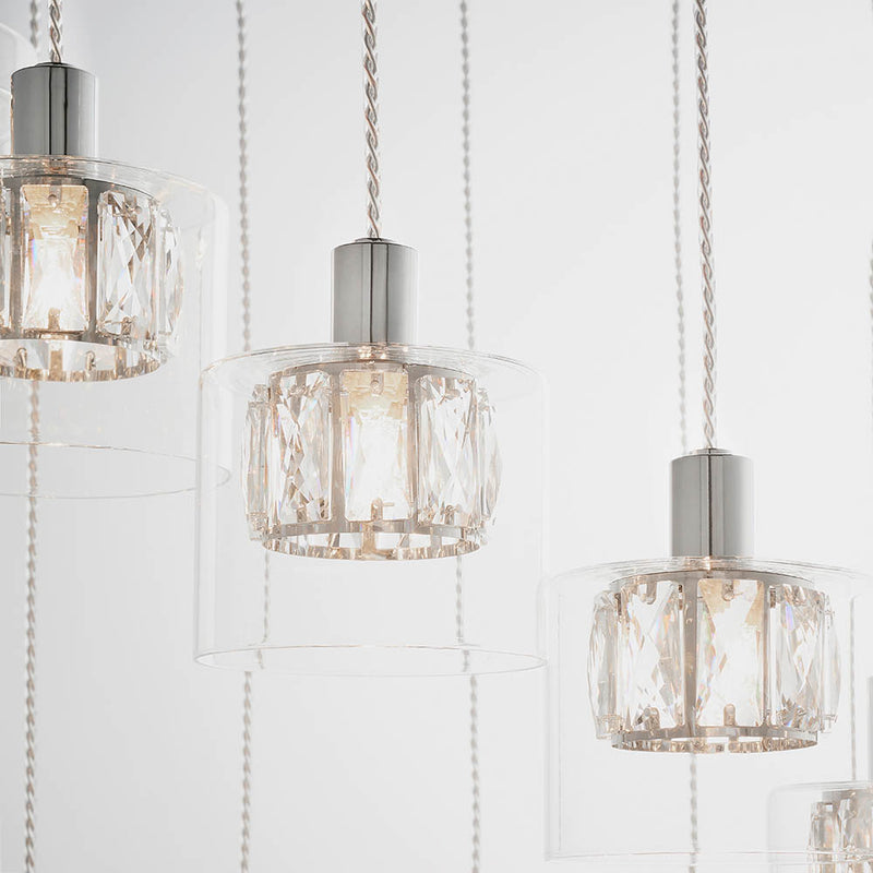 Detail of the chrome finish on the Verina 12 Light Cascade Pendant