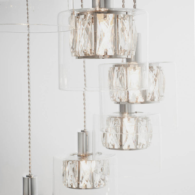 Verina 12 Light Cascade Pendant detail showing the clear glass and fittings
