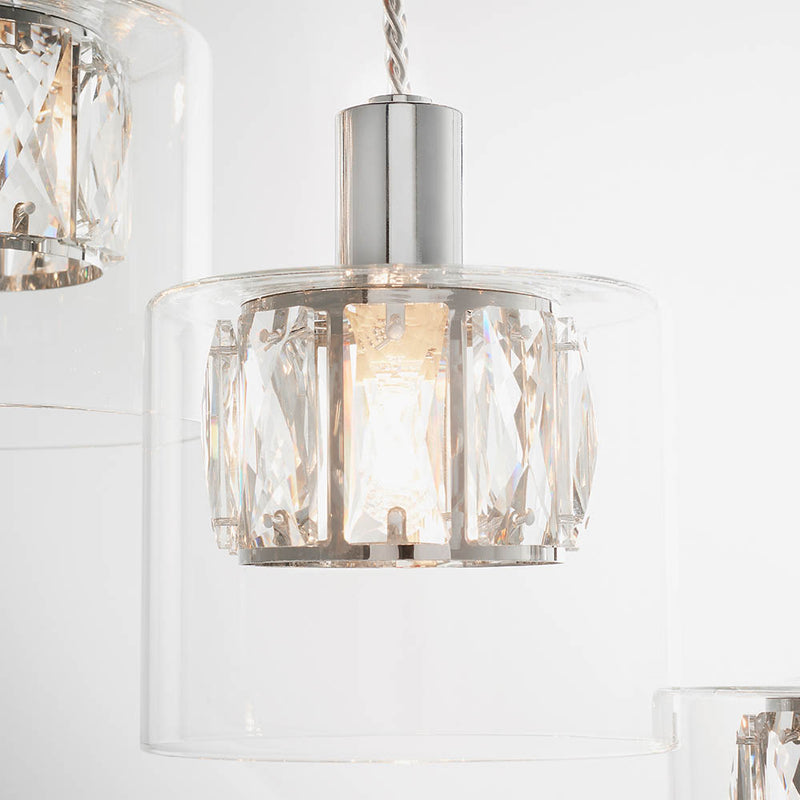 Close-up of the Verina 12 Light Cascade Pendant ceiling plate and fittings