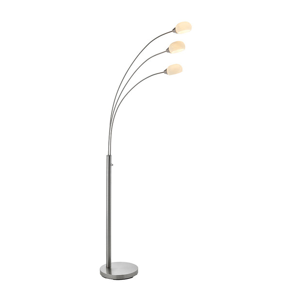 Endon Jaspa 3 Light LED Arc Floor Lamp in satin nickel on a white background