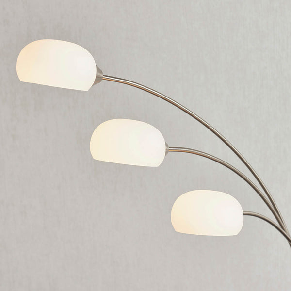 Close-up of the Jaspa 3 Light LED Arc Floor Lamp shade and finish
