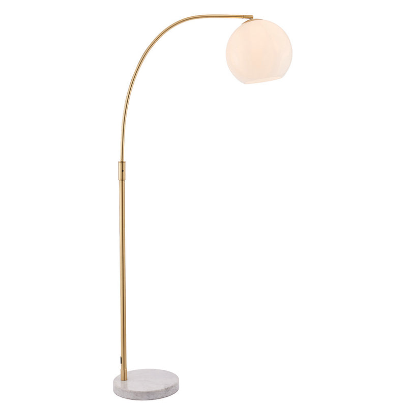 Endon Otto Floor Lamp in satin brass and white marble on a white background