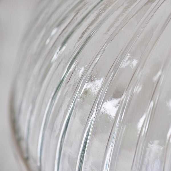 Close-up of the clear ribbed glass on the Hansen Ribbed Pendant