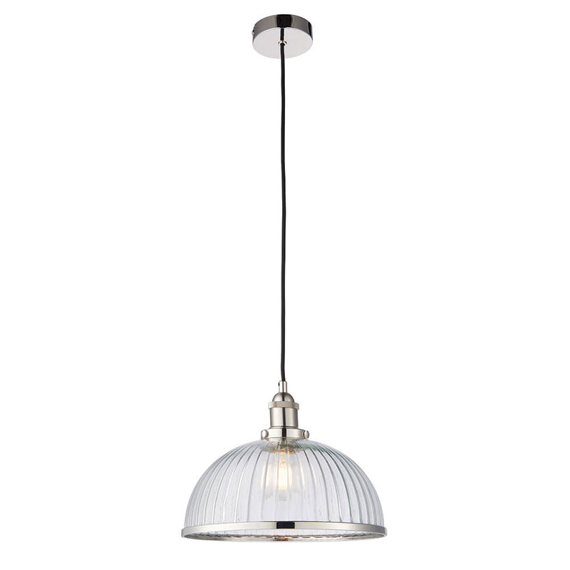 Detail of the bright nickel finish on the Hansen Ribbed Pendant