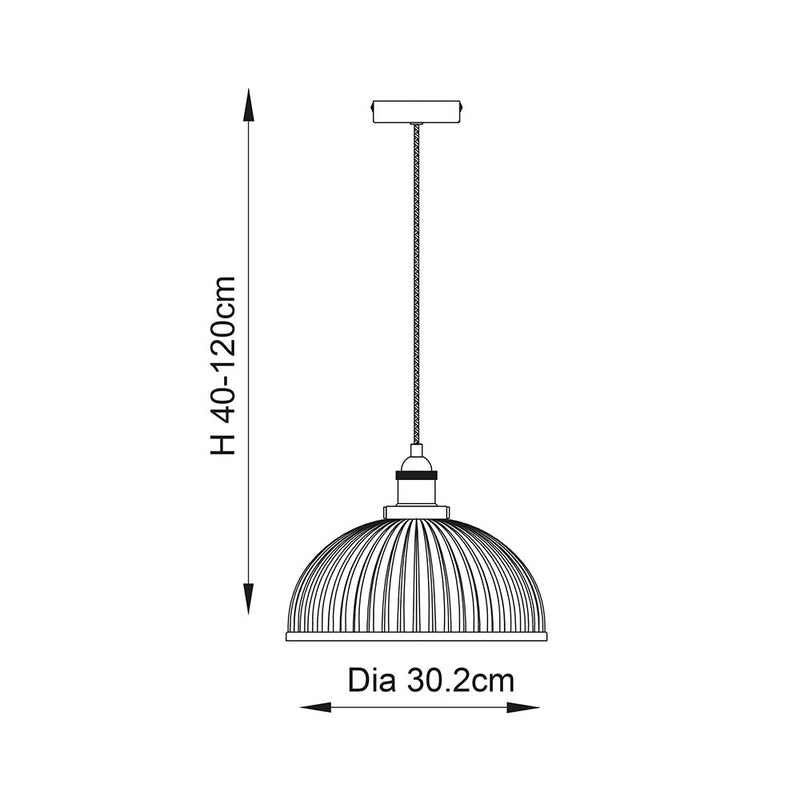 Hansen Ribbed Pendant dimension drawing showing width and drop