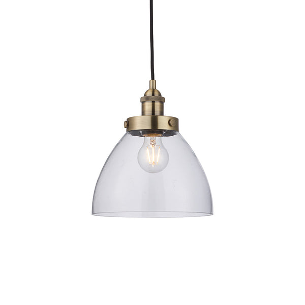 Endon Hansen Pendant in antique brass with clear glass