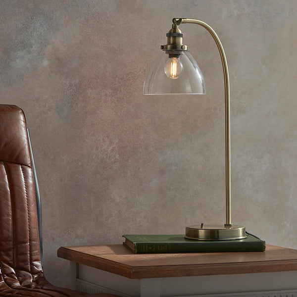 Endon Hansen Task Table Lamp in antique brass in a styled bedroom
