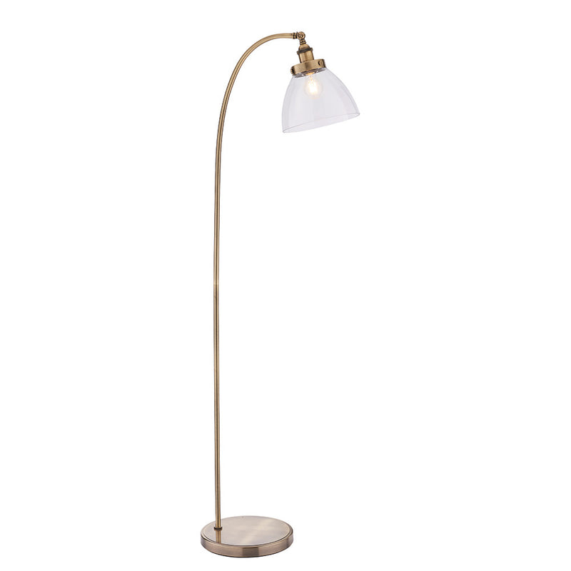 Endon Hansen Floor Lamp in antique brass on a white background