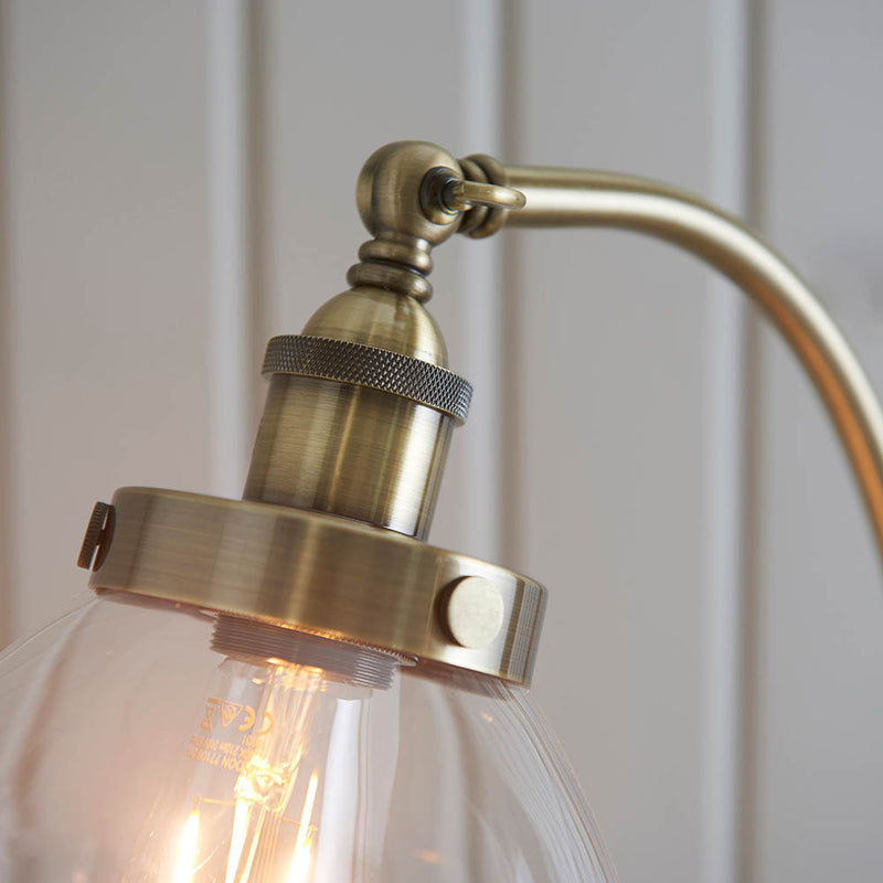 Detail of the antique brass finish on the Hansen Floor Lamp