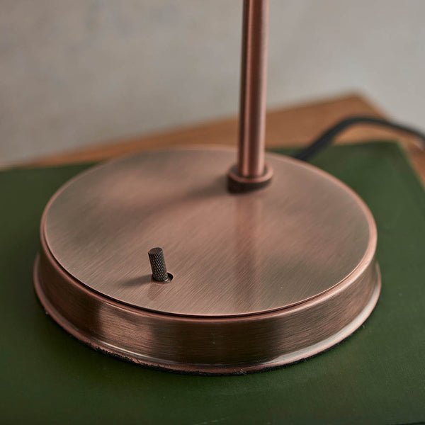 Detail of the aged copper finish on the Hansen Task Table Lamp