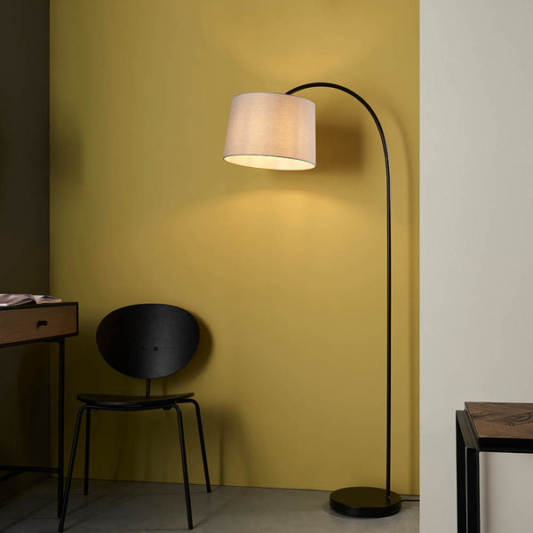 Endon Carlson Floor Lamp in matt black and grey in a styled living room
