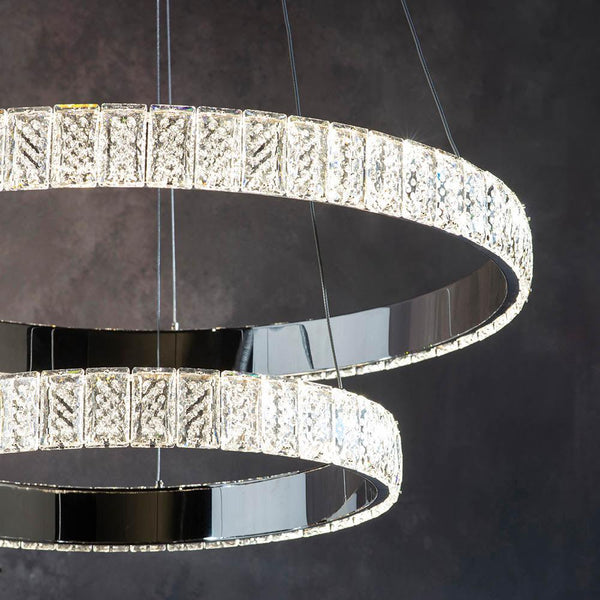 Endon Celeste 2 Light Chrome & Clear Crystal Pendant-Ceiling Pendant Lights-Endon Lighting living room 2nd close upTiffany Lighting Direct