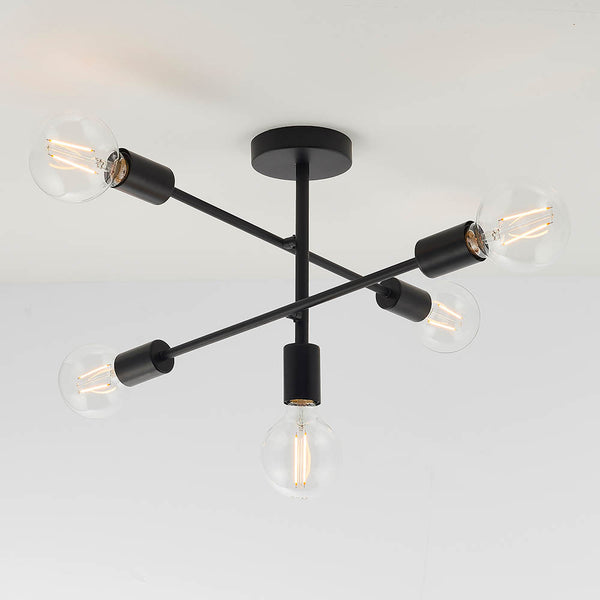 Studio 5 Light Semi Flush Ceiling Light in matt black on a kitchen ceiling