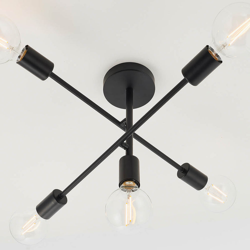 Studio 5 Light Semi Flush Ceiling Light lit up in a styled kitchen