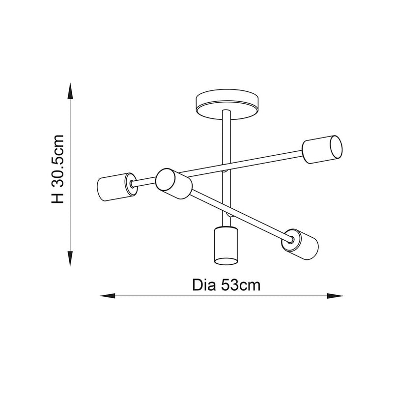 Studio 5 Light Semi Flush Ceiling Light dimension drawing showing width and depth