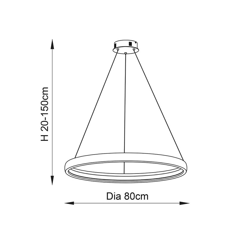 Staten LED Hoop Pendant dimension drawing showing width and drop