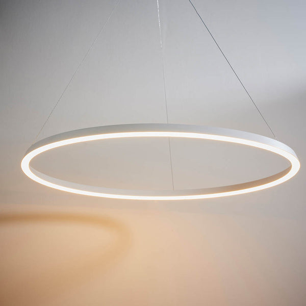 Staten LED Hoop Pendant in matt white shown in a room setting