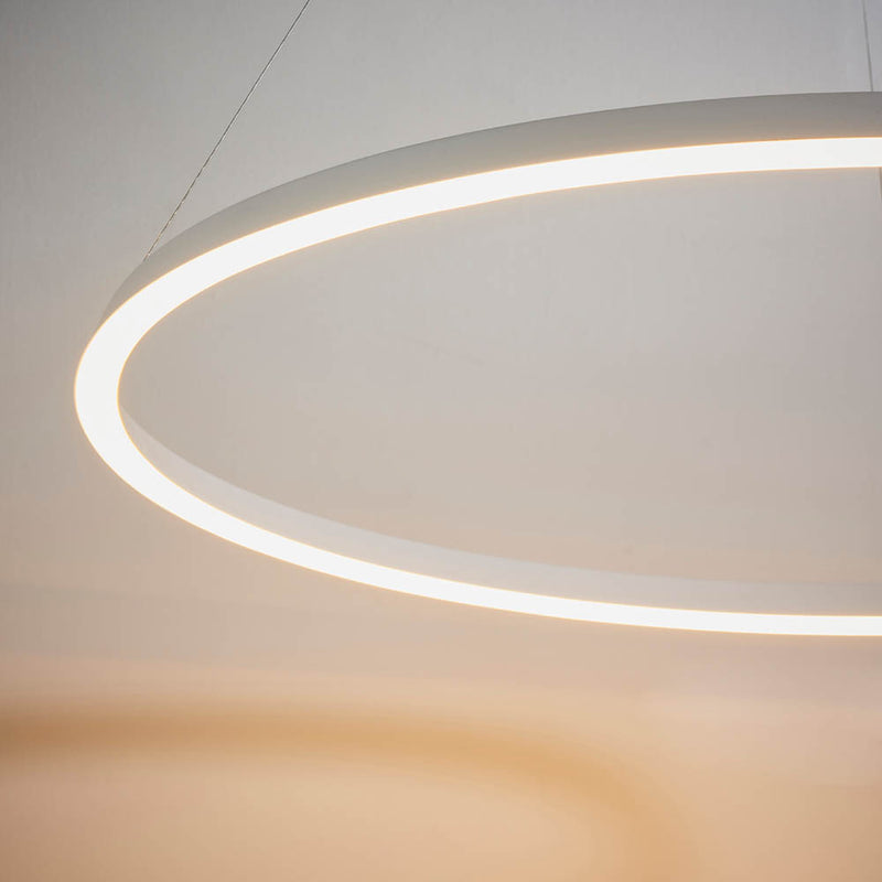 Detail of the matt white finish on the Staten LED Hoop Pendant