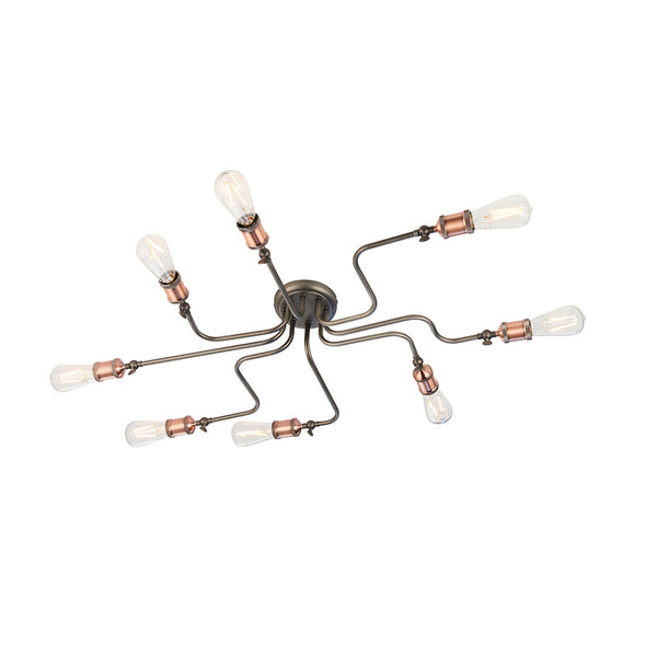 Endon Hal 8 Light Semi Flush Ceiling Light in aged copper and pewter