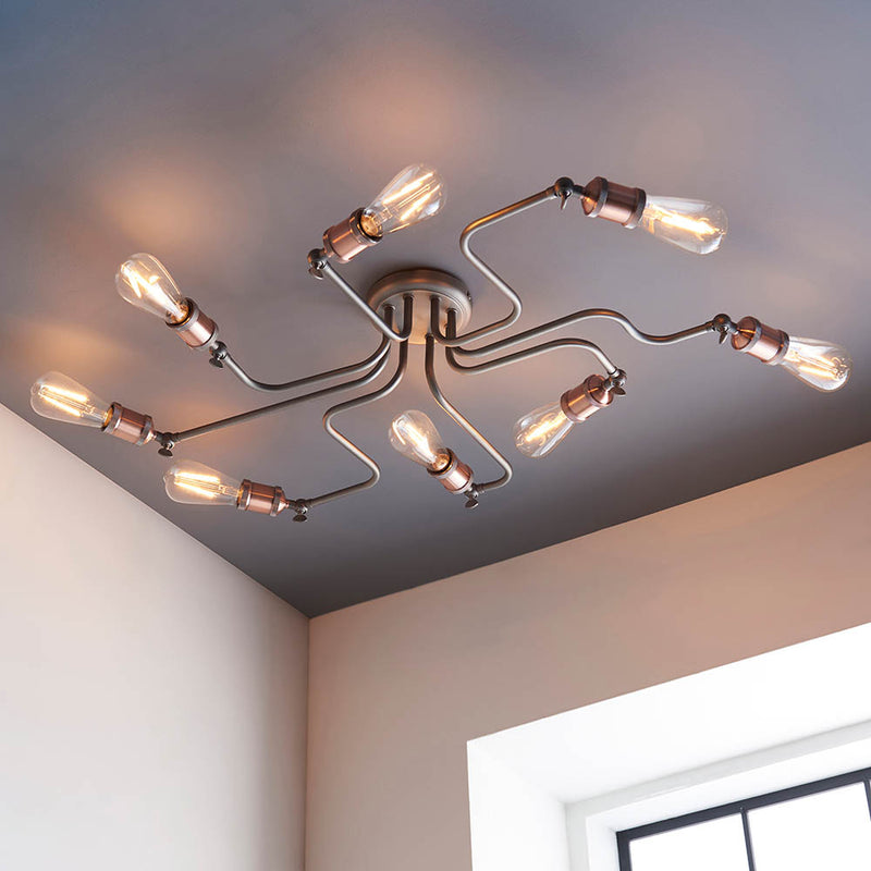 Hal 8 Light Semi Flush Ceiling Light lit up in a styled kitchen