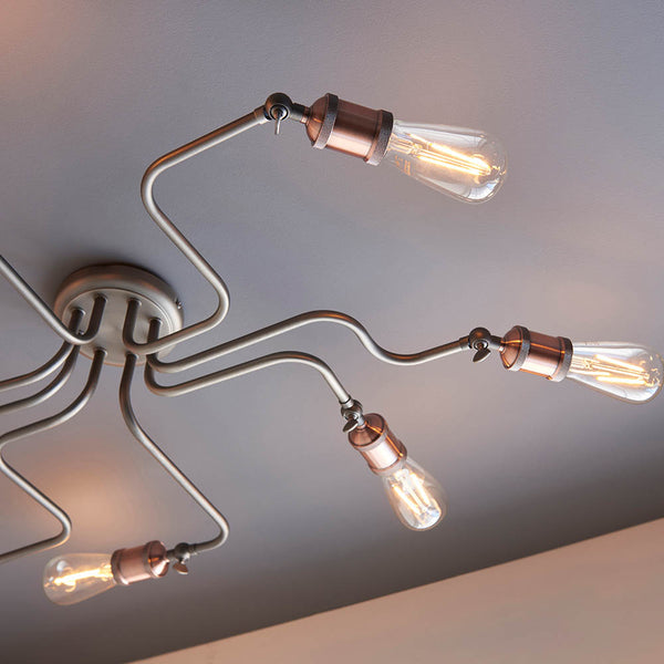 Close-up of the metalwork on the Hal 8 Light Semi Flush Ceiling Light