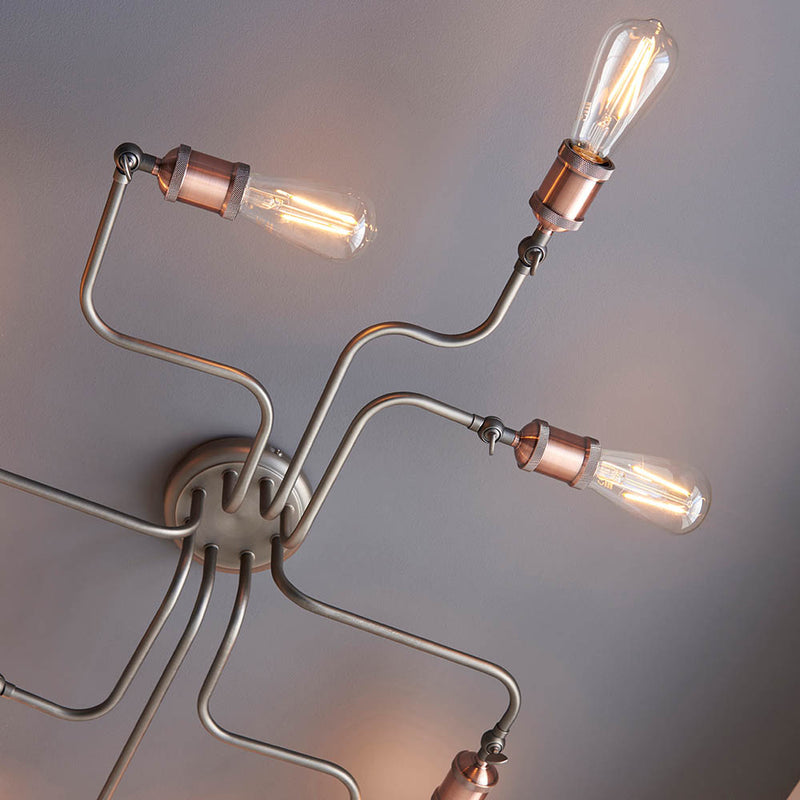 Detail of the aged copper and pewter finish on the Hal 8 Light Semi Flush Ceiling Light
