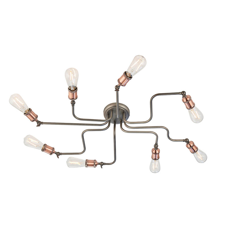 Hal 8 Light Semi Flush Ceiling Light – alternative view in aged copper and pewter