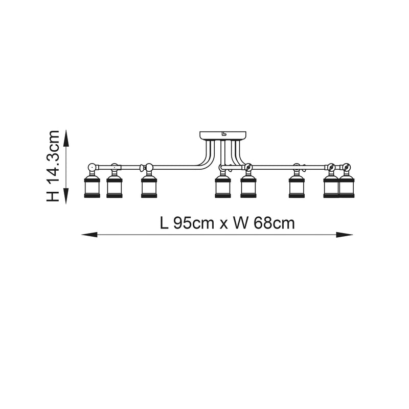 Hal 8 Light Semi Flush Ceiling Light dimension drawing showing width and depth