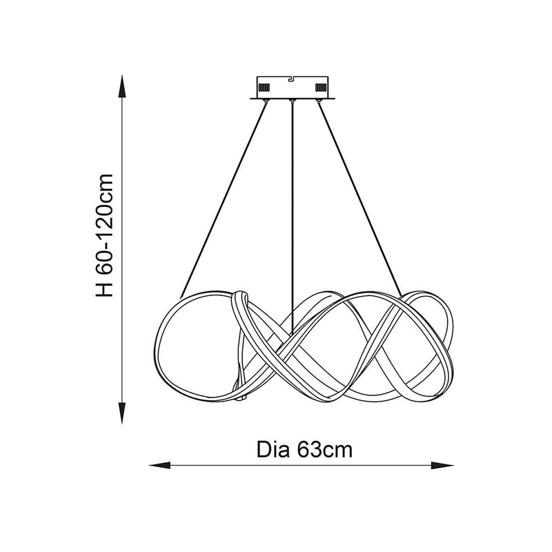 Synergy LED Pendant dimension drawing showing width and drop