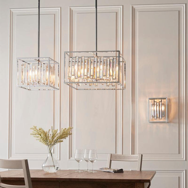 Endon Acadia 6 Light Chrome & Crystal Pendant Light-Ceiling Pendant Lights-Endon Lighting Living Room Wide Shot Lighting Tiffany Lighting Direct