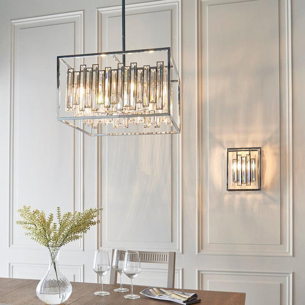Endon Acadia 6 Light Chrome & Crystal Pendant Light-Ceiling Pendant Lights-Endon Lighting living room 2nd close upTiffany Lighting Direct