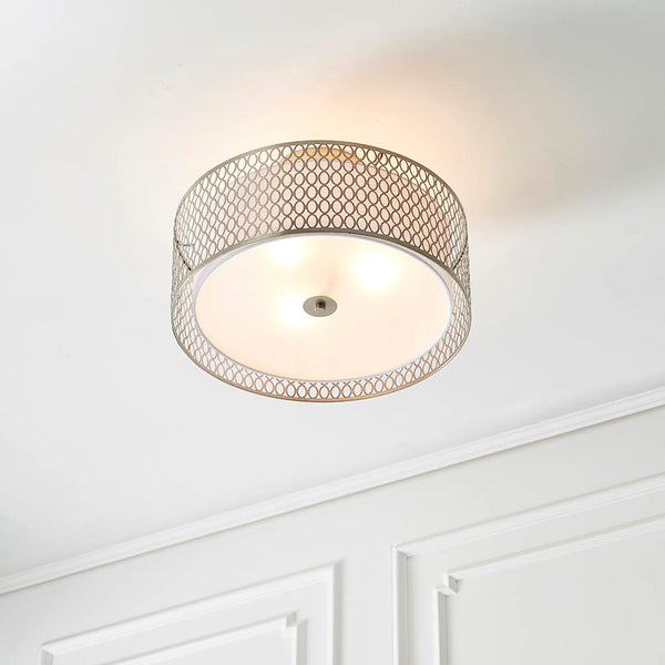 Cordero 3 Light Flush Ceiling Light in satin nickel shown in a room setting
