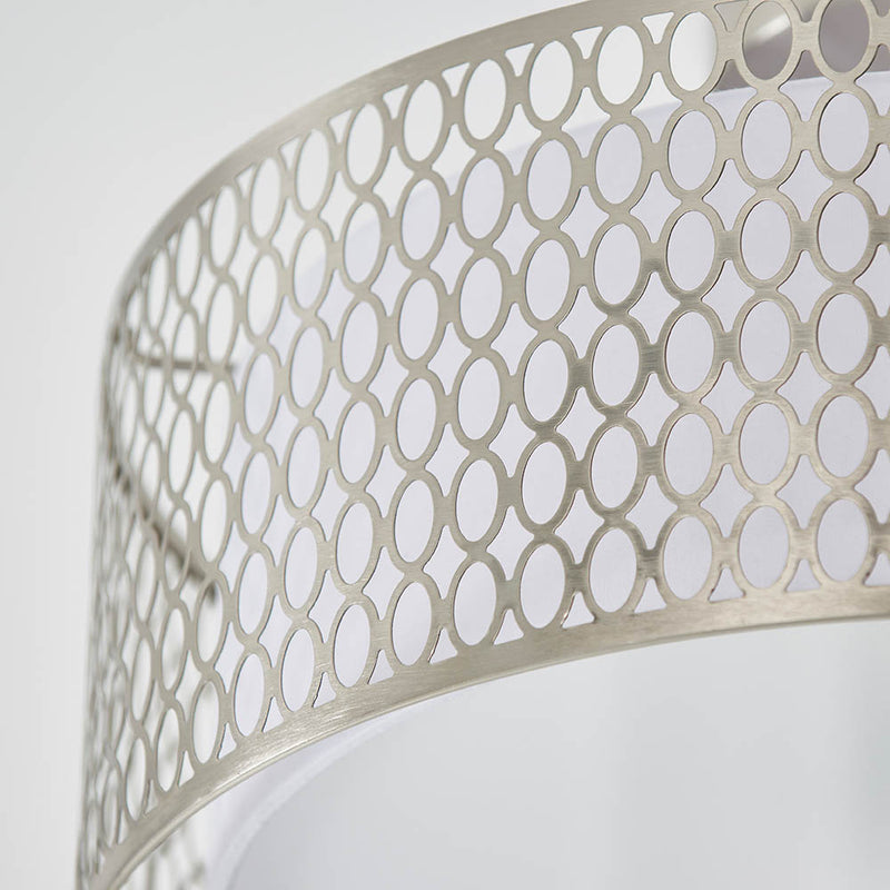 Detail of the satin nickel finish on the Cordero 3 Light Flush Ceiling Light