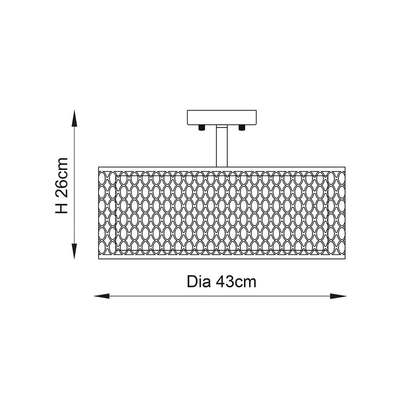 Cordero 3 Light Flush Ceiling Light dimension drawing showing width and depth