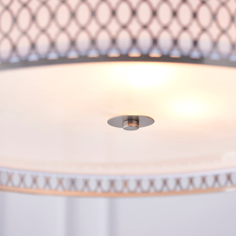 Cordero 3 Light Pendant detail showing the white fabric and frosted glass and fittings