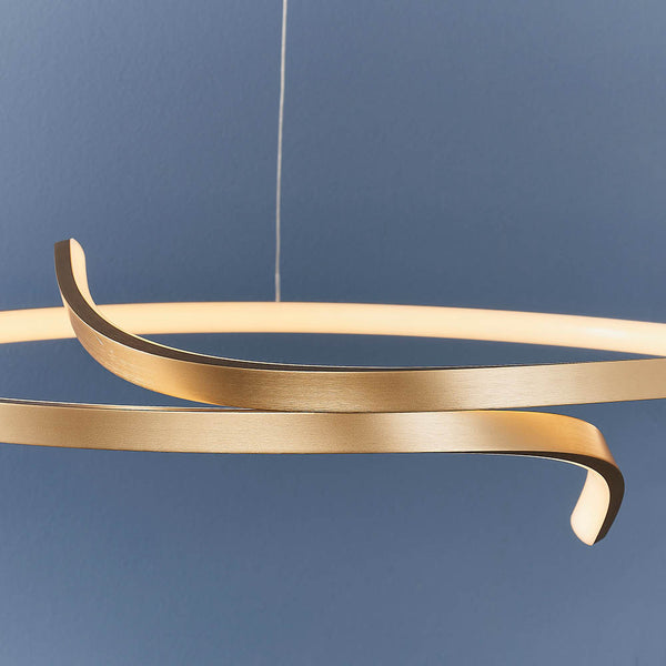 Rafe LED Hoop Pendant in brushed gold shown in a room setting