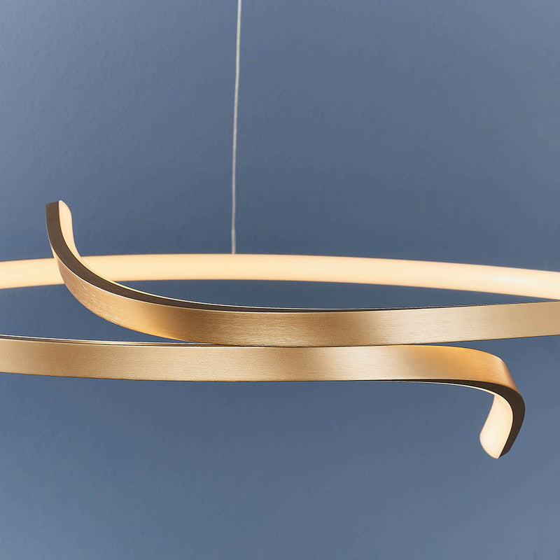Rafe LED Hoop Pendant in brushed gold shown in a room setting