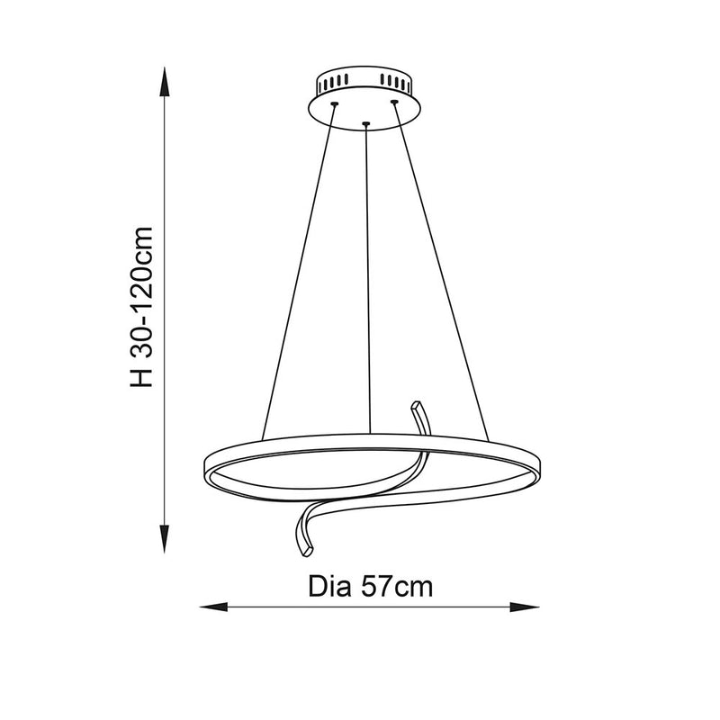 Rafe LED Hoop Pendant dimension drawing showing width and drop