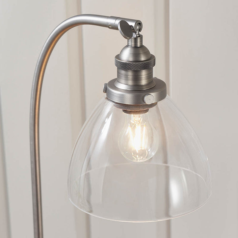 Detail of the aged pewter finish on the Hansen Task Table Lamp