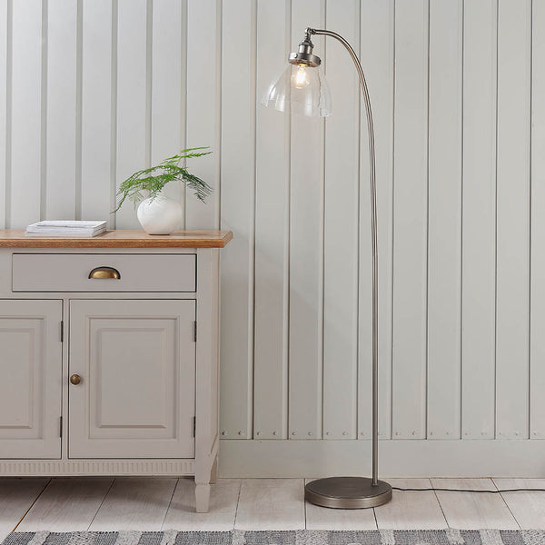Endon Hansen Floor Lamp in aged pewter in a styled living room