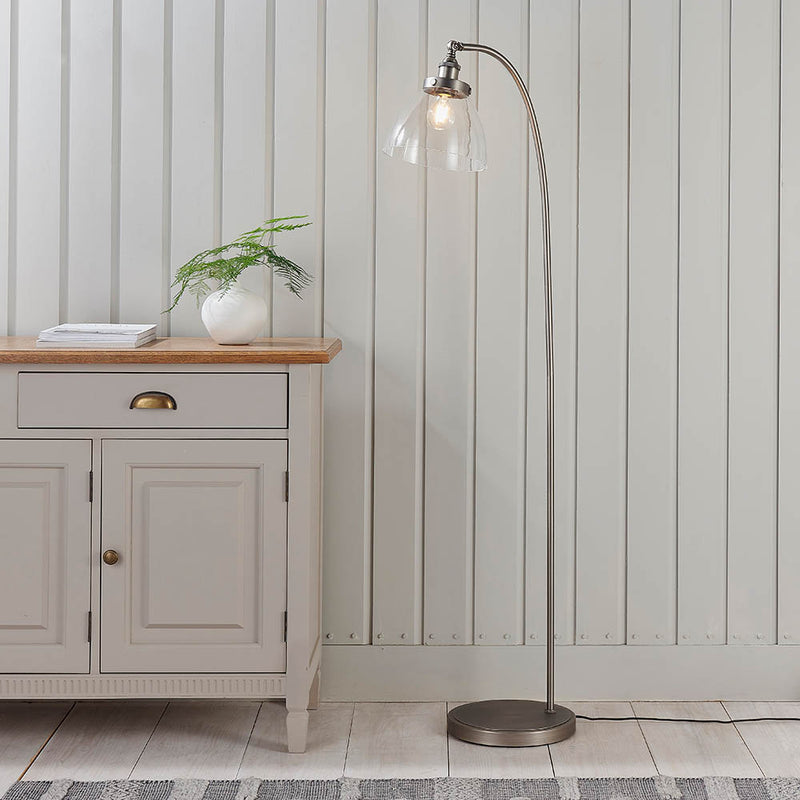 Endon Hansen Floor Lamp in aged pewter in a styled living room